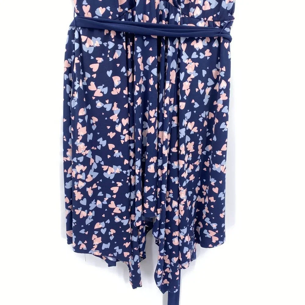 Torrid Heart Print Studio Knit Wrap Dress Size‎ 1X Blue Handkerchief hem pockets